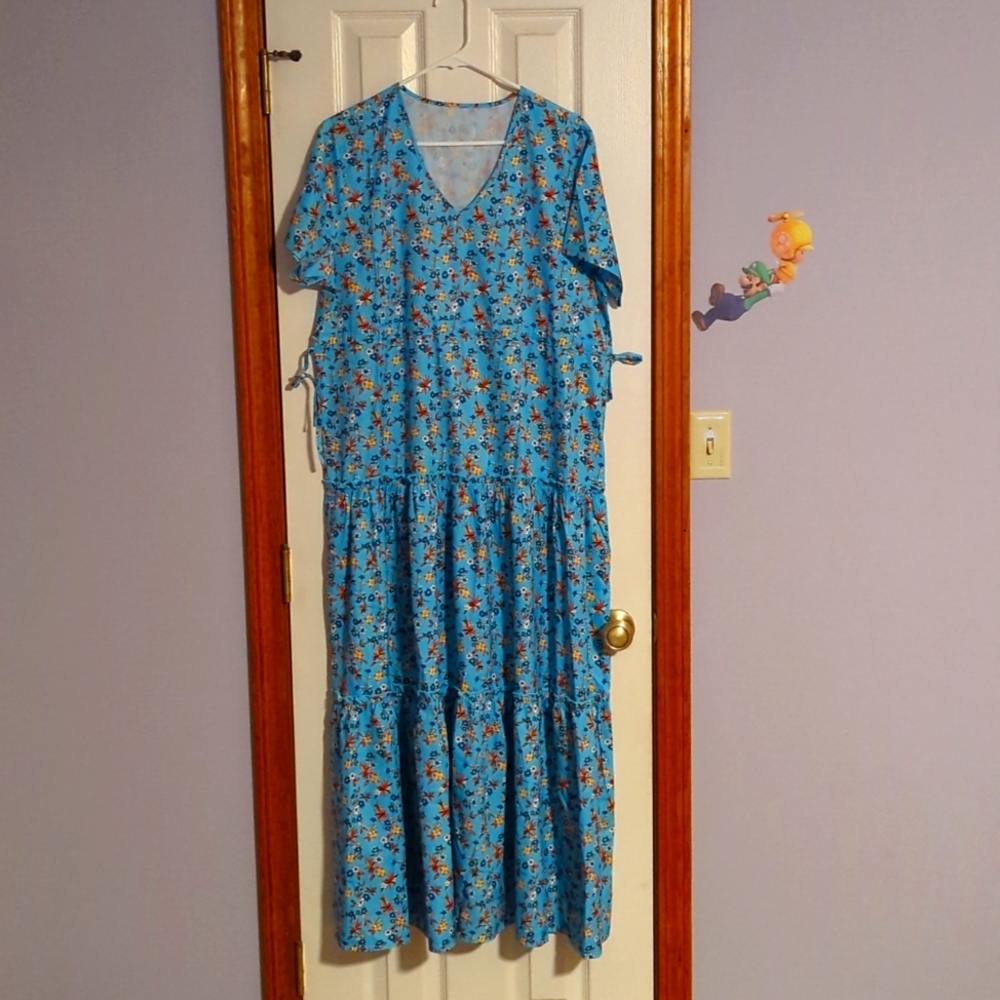 XL SheIn blue floral print prairie style dress